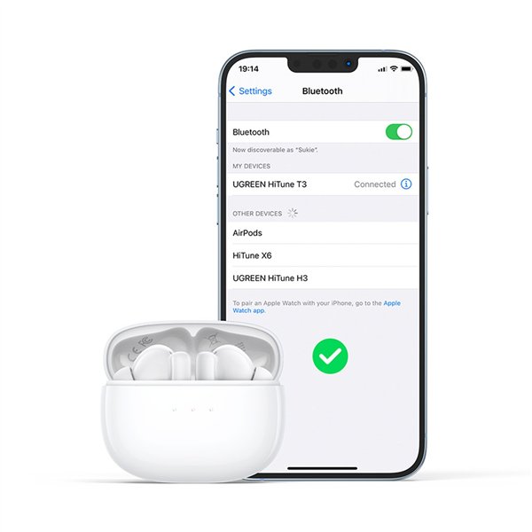 Wireless headphones Ugreen WS106 HiTune T3 Active Noise-Cancelling Earbuds white