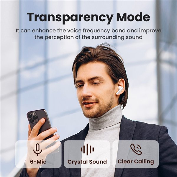 Wireless headphones Ugreen WS200 HiTune T6 Active Noise-Cancelling Earbuds white