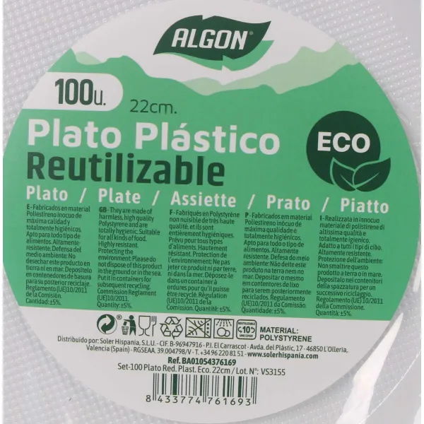 Set of reusable plates Algon White Plastic 22 x 22 x 1,5 cm (6 Units)