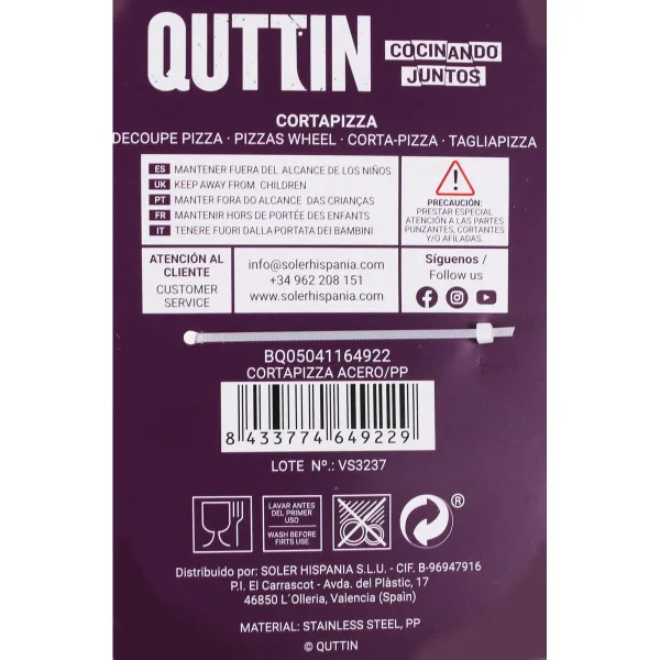 Pizza Cutter Quttin Steel 10,5 x 11,5 cm (12 Units)