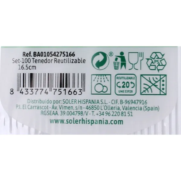 Reusable fork set Algon 100 Pieces 16,5 cm (20 Units)