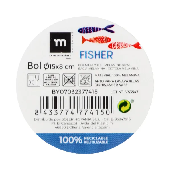 Snack Bowl La Mediterránea Fish 15 x 8 cm (24 Units)