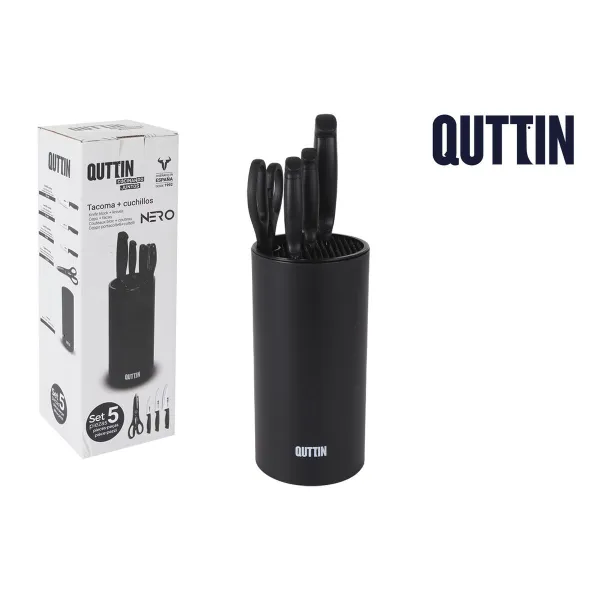 Set of Kitchen Knives and Stand Quttin Nero 5 Pieces (2 Units)
