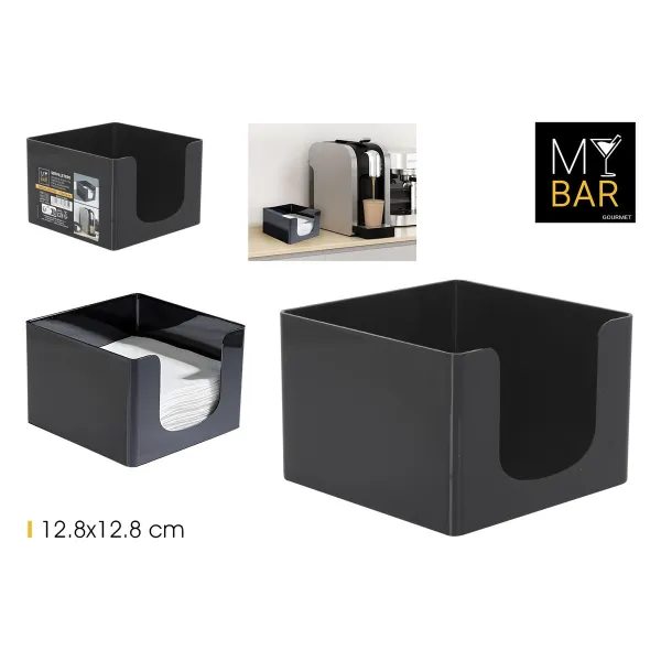 Napkin holder My Bar COCKTAIL Black Plastic 12,8 x 12,8 x 8,8 cm (24 Units)
