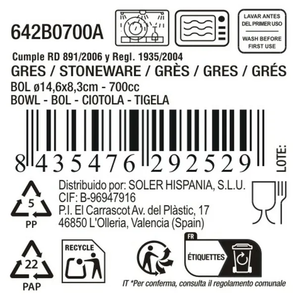 Bowl La Mediterránea White 700 ml (12 Units)