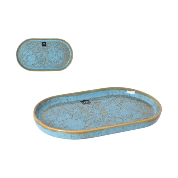 Serving Platter La Mediterránea Scratch blue Porcelain Oval 25,3 x 13,5 x 2 cm (12 Units)