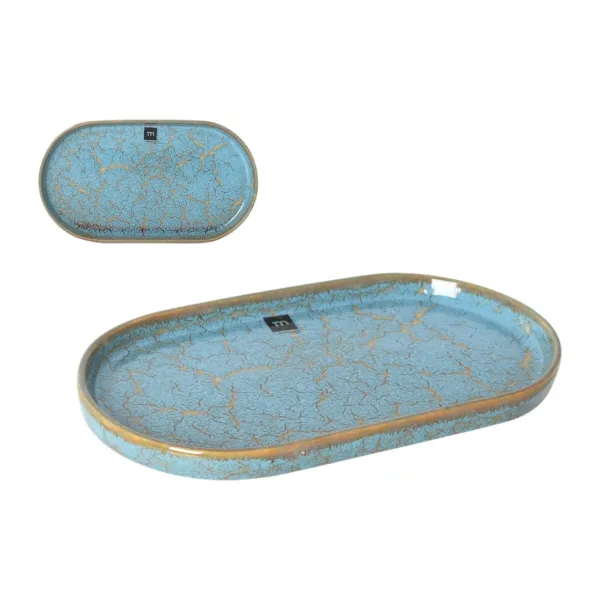 Serving Platter La Mediterránea Scratch blue Porcelain Oval 25,3 x 13,5 x 2 cm (8 Units)