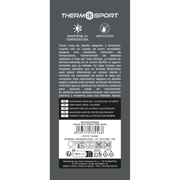 Термокружка с крышкой ThermoSport 480 ml (9 штук)