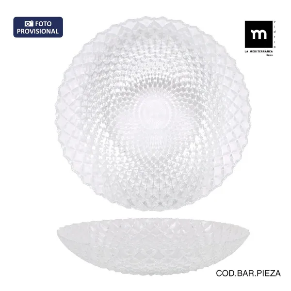 Deep Plate La Mediterránea Diamond Transparent Glass Ø 20 cm (12 Units)