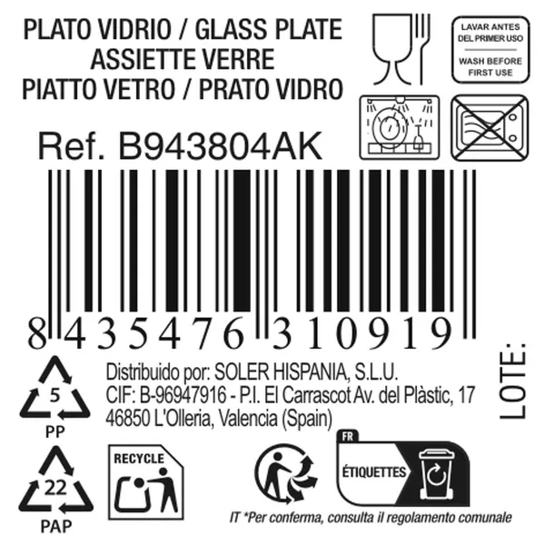 Deep Plate La Mediterránea Diamond Transparent Glass Ø 20 cm (12 Units)