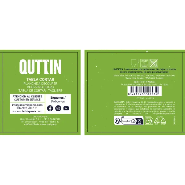Cutting board Quttin Dark brown 27 x 15 x 1,6 cm (24 Units)