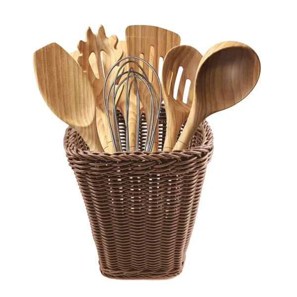 Pot for Kitchen Utensils My Bar RATTAN polypropylene 14 x 14 x 19 cm (12 Units)