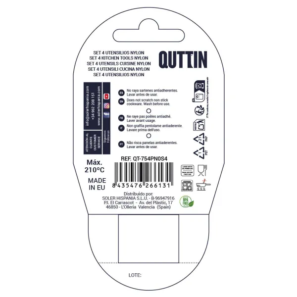 Kitchen Utensils Set Quttin Quttin Nylon 36 X 10,3 X 10 cm Black 4 Pieces (6 Units)