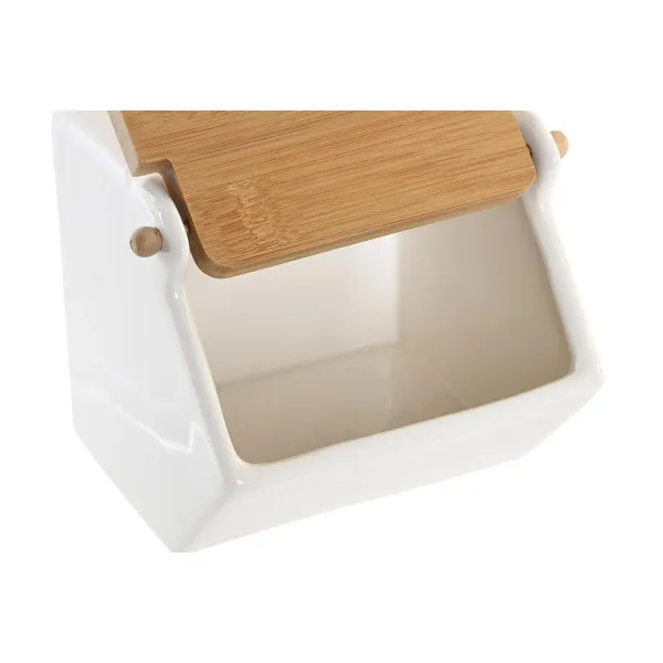Druskinė su dangteliu DKD Home Decor 12,5 x 14 x 12 cm Natūralus Porcelianas Balta