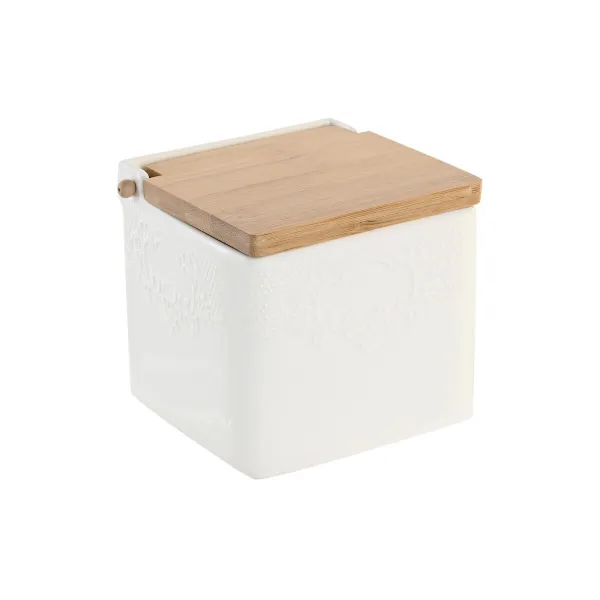 Druskinė su dangteliu DKD Home Decor 10,5 x 9 x 9 cm Natūralus Porcelianas Balta
