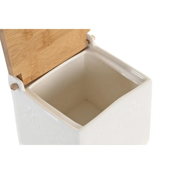 Druskinė su dangteliu DKD Home Decor 10,5 x 9 x 9 cm Natūralus Porcelianas Balta