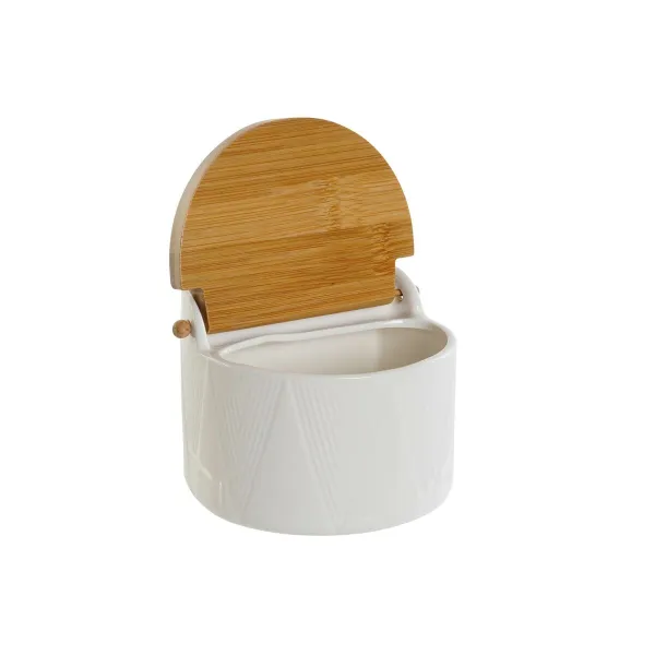 Druskinė su dangteliu DKD Home Decor Balta Natūralus Bambukas Porcelianas 12 x 10 x 11 cm