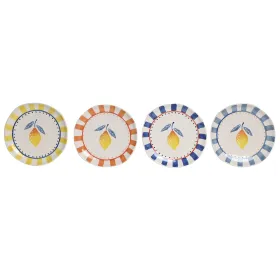 Flat Plate Home ESPRIT Yellow Blue White Orange Stoneware Lemon Mediterranean (4 Units)