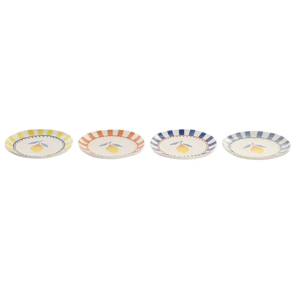 Flat Plate Home ESPRIT Yellow Blue White Orange Stoneware Lemon Mediterranean (4 Units)