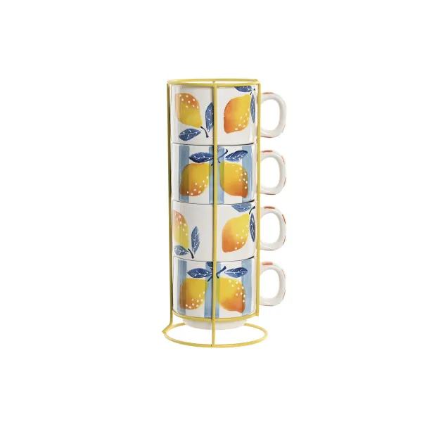 Piece Coffee Cup Set Home ESPRIT Yellow Blue White Orange Metal Dolomite 260 ml