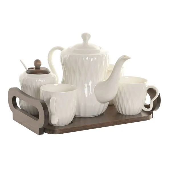 Набор из кофейных чашек Home ESPRIT Белый Темно-коричневый Бамбук Фарфор 240 ml 6 Предметы