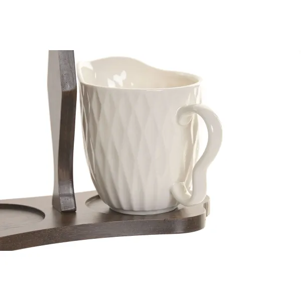 Sugar Bowl Home ESPRIT White Dark brown Bamboo Porcelain 19,5 X 9 X 15 CM 2 Pieces