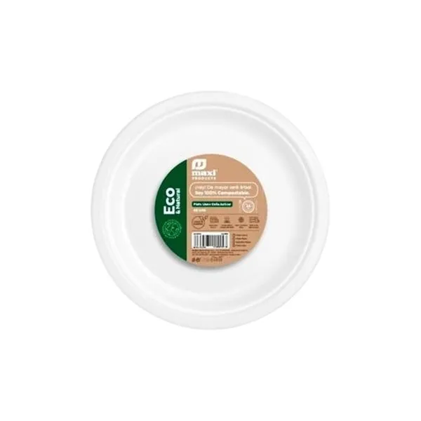 Sarja kierrätettäviä lautasia Maxi Products Valkoinen Sokeriruoko Ø 26 cm 50 Kappaletta (10 osaa)