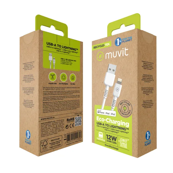 USB to Lightning Cable Muvit for Change White 1,2 m