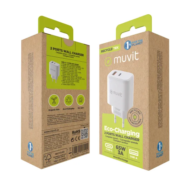 Sieninis įkroviklis Muvit for Change MCD320 Balta 18 W
