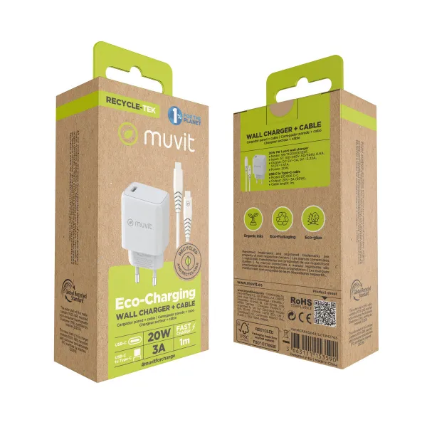 Wall Charger + USB-C Cable Muvit for Change White