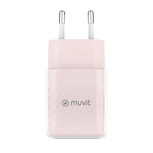 Wall Charger + USB-C Cable Muvit for Change  Glass GaN Pink
