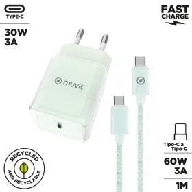 Wall Charger + USB-C Cable Muvit for Change  Glass GaN Green