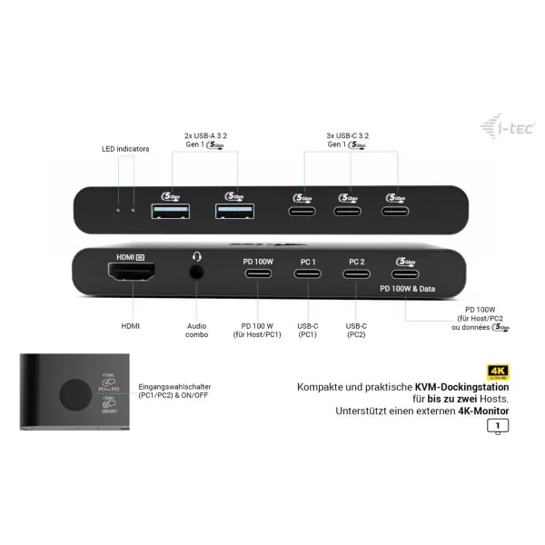 USB-разветвитель i-Tec C31KVMHDMIDOCKPD Чёрный 100 W