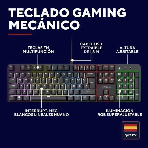 Žaidimų klaviatūra Trust 25682 Juoda Ispaniška Qwerty