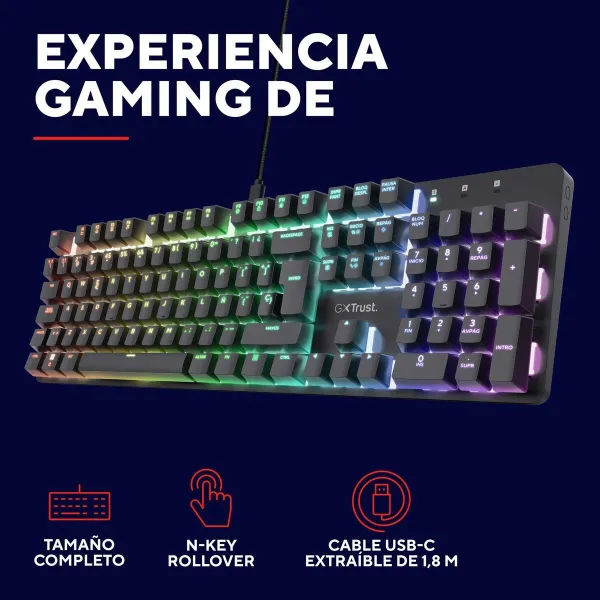 Žaidimų klaviatūra Trust 25682 Juoda Ispaniška Qwerty