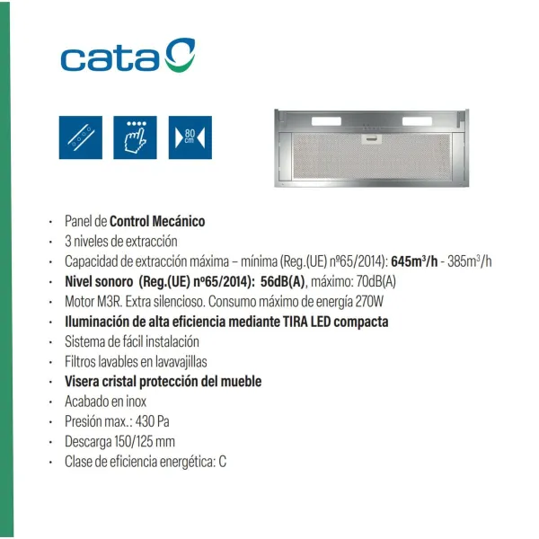 Įprastas gaubtas Cata ARMONIA80X Plienas