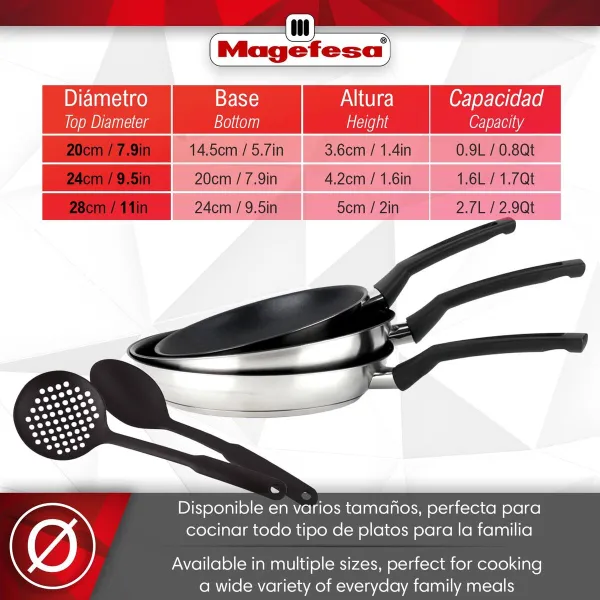 Pan Magefesa Silver Stainless steel Ø 24 cm Ø 20 cm Ø 28 cm 3 Pieces (3 Units)
