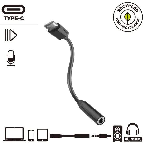 USB-C – Jack 3.5 mm adapteris Muvit for Change JDS-C35 Juoda