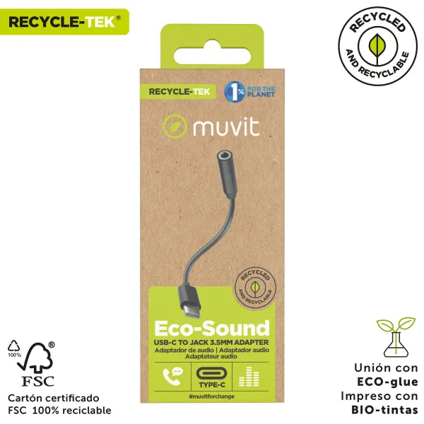 USB-C – Jack 3.5 mm adapteris Muvit for Change JDS-C35 Juoda