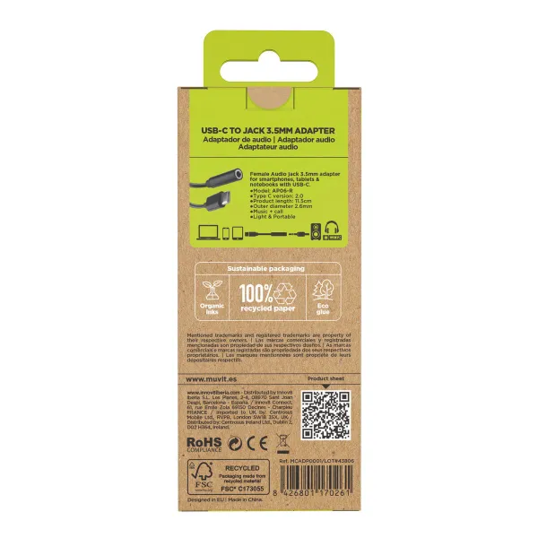 USB-C – Jack 3.5 mm adapteris Muvit for Change JDS-C35 Juoda