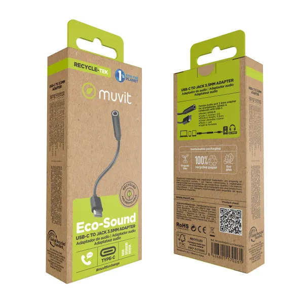 USB-C – Jack 3.5 mm adapteris Muvit for Change JDS-C35 Juoda