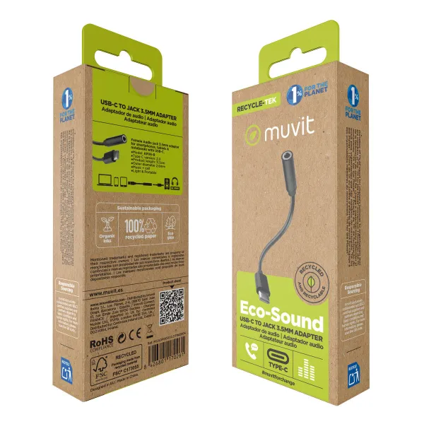 USB-C – Jack 3.5 mm adapteris Muvit for Change JDS-C35 Juoda