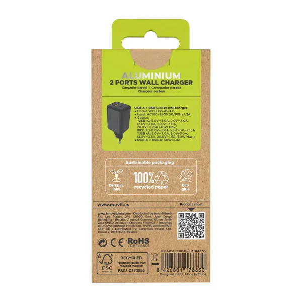 Wall Charger Muvit WCEU66-45-AC White 45 W