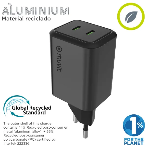 Wall Charger Muvit WCEU66-45-C2 Silver 45 W