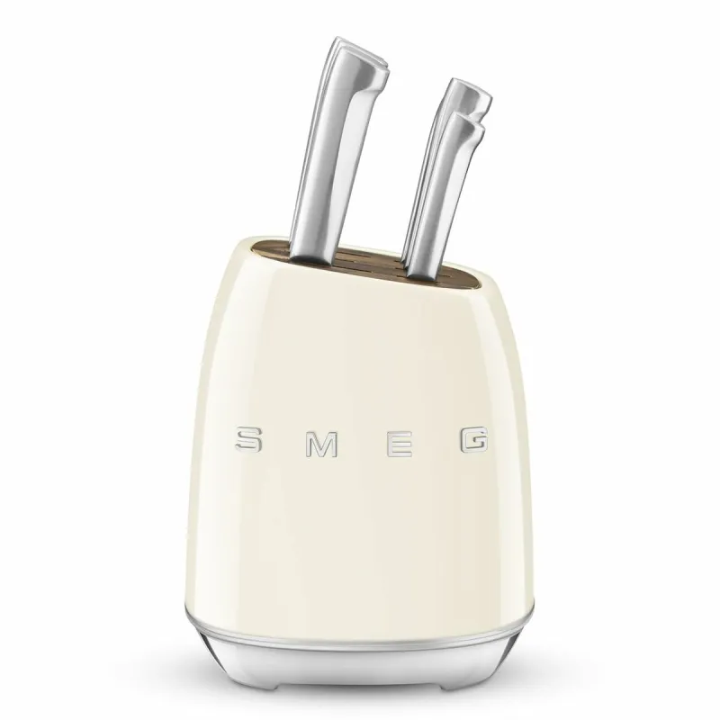 Set of Kitchen Knives and Stand Smeg KBSF02CR Cream