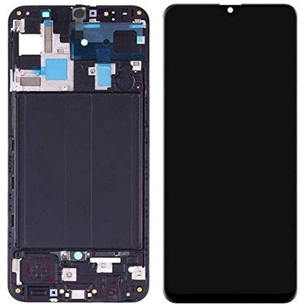 LCD screen Samsung A505 A50 with touch screen and frame black OLED (real size)