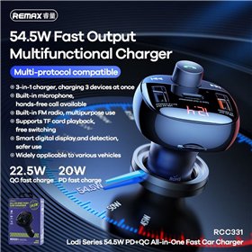 FM modulator Remax RCC331 54.5W 2xUSB-A/1xUSB-C black