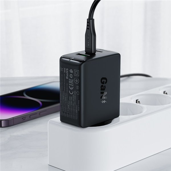 Charger Acefast A41 65W GaN 2xUSB-C/USB-A black