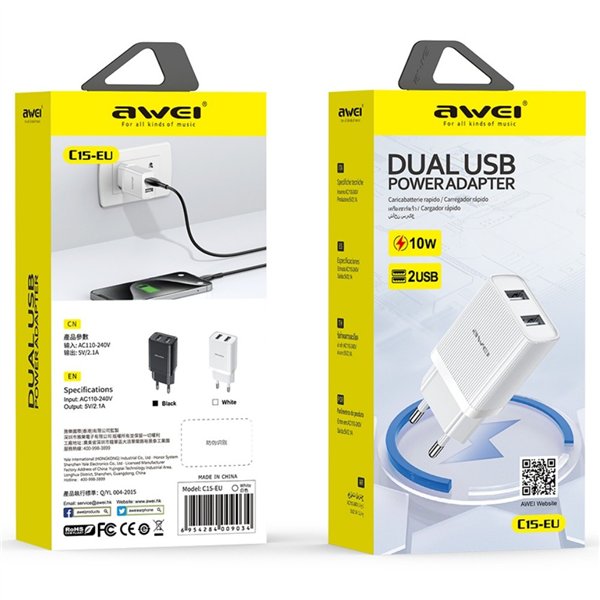 Charger Awei C15-EU 10W 2xUSB-A white