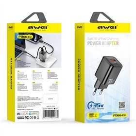 Charger Awei PD66-EU 35W GaN USB-A/USB-C black